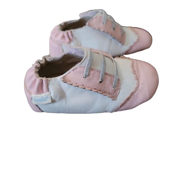 New Robeez Mini Shoez Pink white Slip on Slip on Slippers Shoes elastic backs - Picture 1 of 6